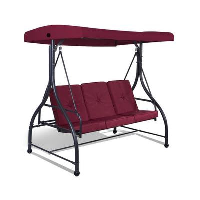 Costway 3 Seats Converting Outdoor Swing Canopy Hammock with Adjustable Tilt Canopy-Dark Red