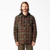 Dickies Men's Flannel Hooded Shirt Jacket - Chocolate Tactical Green Plaid Size M (TJ201)