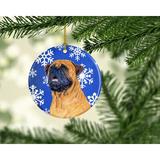 The Holiday Aisle® Mastiff Winter Snowflakes Holiday Christmas Hanging Figurine Ornament /Porcelain in Blue/Brown | 3 H x 3 W x 0.25 D in | Wayfair
