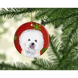 The Holiday Aisle® Bichon Frise Snowflakes Holiday Christmas Hanging Figurine Ornament /Porcelain in Red/White | 3 H x 3 W x 0.25 D in | Wayfair