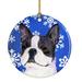 The Holiday Aisle® Boston Terrier Winter Snowflakes Holiday Christmas Hanging Figurine Ornament /Porcelain in Black/Blue | Wayfair