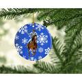 The Holiday Aisle® Horse Roper Winter Snowflakes Holiday Hanging Figurine Ornament /Porcelain in Blue/Brown/White | 3 H x 3 W x 0.25 D in | Wayfair
