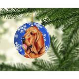 The Holiday Aisle® Bloodhound Winter Snowflake Holiday Hanging Figurine Ornament Ceramic/Porcelain in Blue/Brown | 3 H x 3 W x 0.25 D in | Wayfair