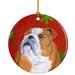 The Holiday Aisle® Bulldog English Snowflakes Holiday Christmas Hanging Figurine Ornament /Porcelain in Brown/Red | 3 H x 3 W x 0.25 D in | Wayfair