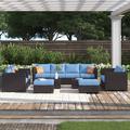 Three Posts™ Huckaby Big Size 12 Piece Sofa Seating Group w/ Cushions Synthetic Wicker/All - Weather Wicker/Wicker/Rattan in Blue | Outdoor Furniture | Wayfair