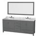 80 inch Double Bathroom Vanity in Dark Gray, White Carrara Marble Countertop, Undermount Oval Sinks, and 70 inch Mirror - Wyndham WCS141480DKGCMUNOM70