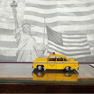 Winston Porter Mantooth Handmade Tin Classic New York City Taxi Metal in Yellow, Size 5.0 H x 13.0 W x 5.0 D in | Wayfair
