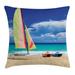 East Urban Home Beach w/ Surfing Boat Indoor/Outdoor 26" Throw Pillow Cover Polyester | 26 H x 26 W x 0.1 D in | Wayfair