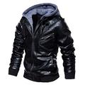 Men's Vintage Casual Faux Leather Jacket with Hood for Winter Motorbike Jacket Fashion Black Brown Bomber Winter Leather Jacket Coat (Black, Small)