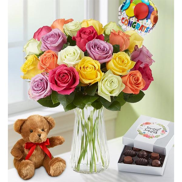 1-800-flowers-flower-delivery-congratulations-assorted-roses,-12-24-stems,-24-stems-w--clear-vase,-bear---chocolate/