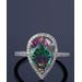 Yeidid International Women's Rings 8 - Rainbow Topaz & Cubic Zirconia Pear-Cut Halo Ring