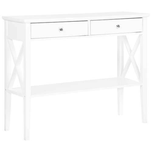 Konsolentisch Weiß 35 x 100 cm 2 Schubladen MDF Tischplatte Kleine Kommode Rechteckig Landhausstil
