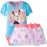 Disney Matching Sets | Disney Minnie Baby Girl Bodysuit Mesh Tutu Skirt Set Outfit Size 6-9 Mo Nwt | Color: Blue/Pink | Size: 6-9mb