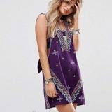 Free People Dresses | Free People Embroidered Dress | Color: Cream/Purple | Size: M