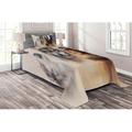 East Urban Home Young Native Man Feather w/ Wolves Coverlet Set Microfiber in Brown | Twin Bedspread + 1 Sham | Wayfair