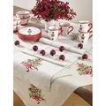 The Holiday Aisle® Ayverie Floral Linen Christmas Tree Design Table Runner Linen in Brown/Gray/Green | 16 D in | Wayfair