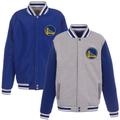 Men's JH Design Gray/Royal Golden State Warriors Embroidered Logo Reversible Fleece Full-Snap Jacket