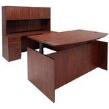 Adjustable Height Bow Front U-Shaped Desk w/Hutch in Cherry