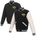 Men's JH Design Black/White Jacksonville Jaguars 19 Mens Reversible Fleece Jacket W/ Faux Leather Sleeves