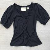 Anthropologie Sweaters | Anthro Short Sleeve Ruffle Neck Sweater Xs | Color: Black | Size: Xs