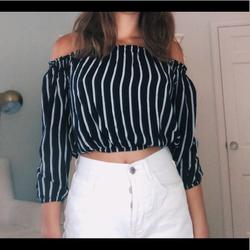 Brandy Melville Tops | Blue And White Off The Shoulder Top | Color: Blue/White | Size: Xs