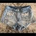 American Eagle Outfitters Shorts | Aeo Hi Rise Festival Lace Distressed Shorts Size 4 | Color: Blue | Size: 4