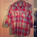 American Eagle Outfitters Tops | 3/4 Sleeve Plaid Western Style Button Down | Color: Blue/Red | Size: L
