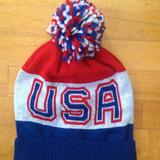 American Eagle Outfitters Accessories | American Eagle Usa Olympic Pom Pom Beanie Hat | Color: Blue/Red | Size: Os