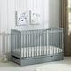 Brooklyn Baby Cot Crib with Water Repellent Mattress & Wheeled Drawer [Grey/White] (Grey)