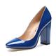 Castamere High Heels Women's Block Heels Round Toe Slip-on Court Shoes 4IN Heeled Patent Blue Pumps UK 5.5