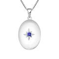 JO WISDOM Oval Photo Locket Necklace,925 Sterling Silver Polar Star Charm 3A Cubic Zirconia September Birthstone Blue Sapphire Color Pendant Necklace Jewelry for Women