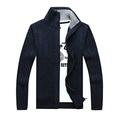 FTCayanz Men's Fleece Jacket Knitted Sweater Cardigan Thick Zip Jumper Stand Collar Winter Warm Coat Navy L