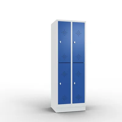 C+P Spind doppelstöckig Classic mit Sockel | 4 Abteile | HxBxT 180x30x50cm | Lichtgrau/Enzianblau von PROREGAL Image