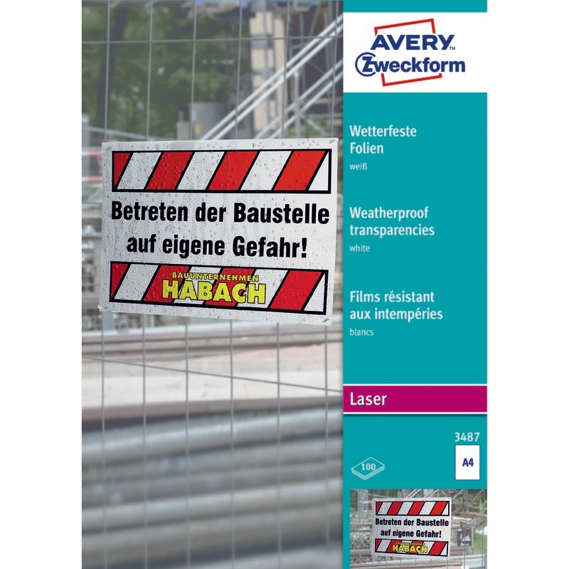 Avery Zweckform AVERY® Zweckform Wetterfeste Folie 3487, DIN A4, einseitig beschichtet Image