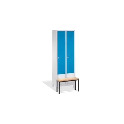 C+P Spind Classic mit Sitzbank | 2 Abteile | HxBxT 185x30x50cm | Lichtgrau/Lichtblau von PROREGAL Image