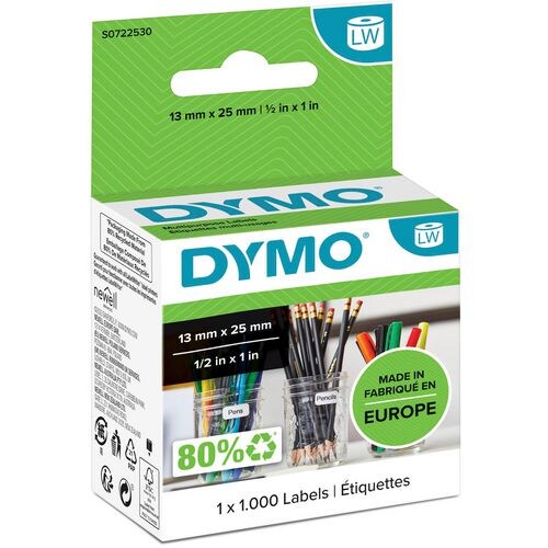 DYMO LW Etiketten Authentisch 11353 S0722530 Selbsthaftend Schwarz auf Weiß 13 x 25 mm 1000 Etiketten Image