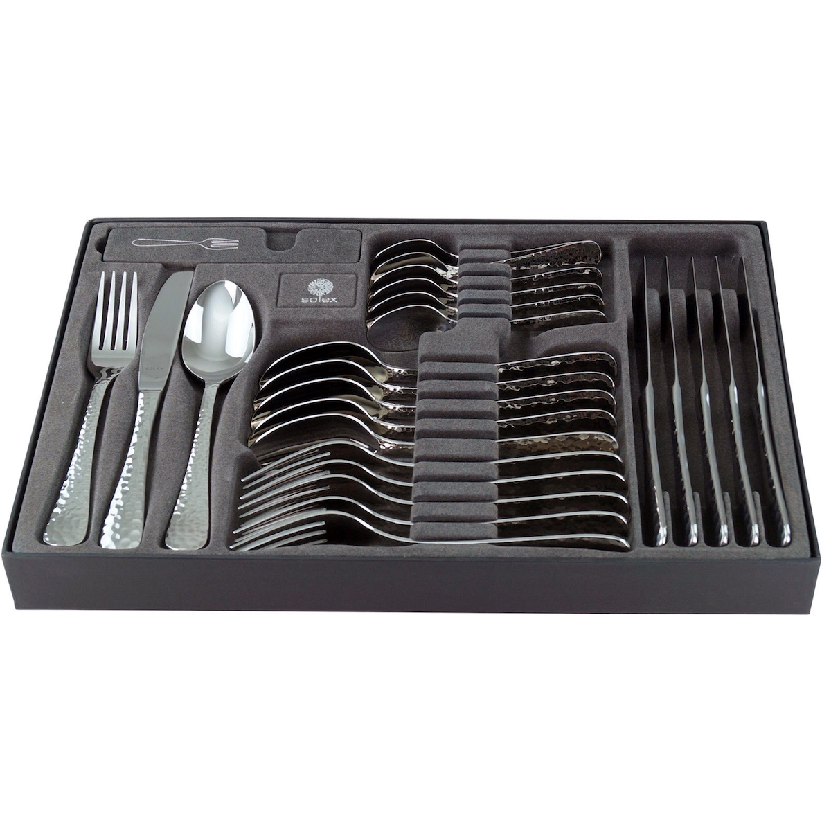 Solex Lena Besteckset 24 teilig für 6 Personen Hammerschlagoptik in Besteckbox Image