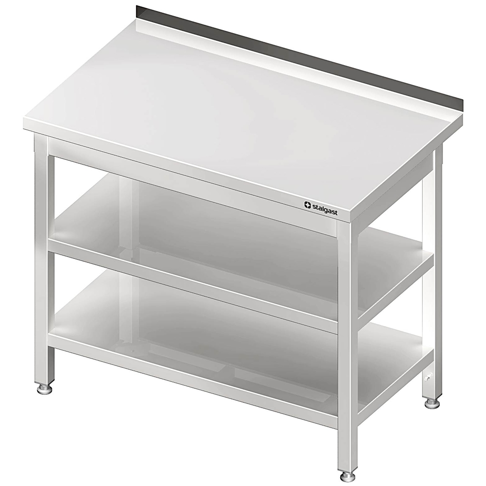 Stalgast Edelstahl Arbeitstisch mit Grund- und Zwischenboden, 900x600x850 mm, mit Aufkantung, verschweißt Image