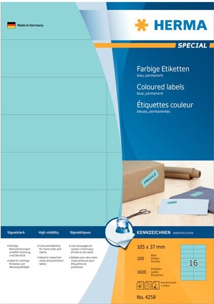 HERMA Farbige Etiketten 105 x 37 mm, 1.600 Etiketten, blau, permanenthaftend Image
