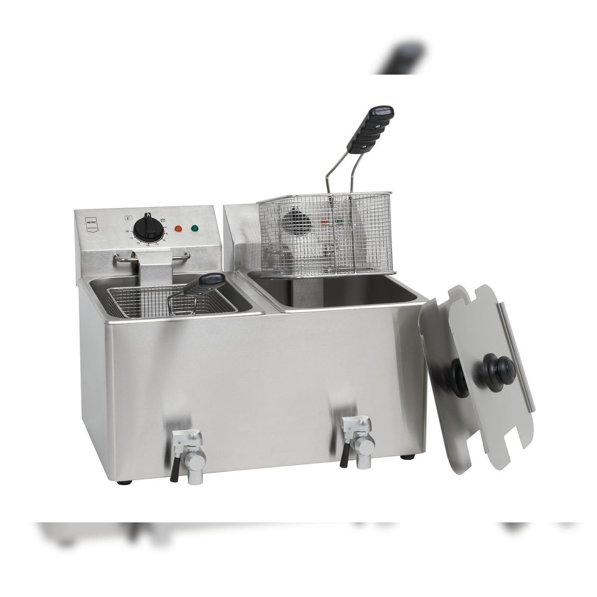 METRO Professional Doppel-Fritteuse GDF3028, Edelstahl, 55 x 55.8 x 39 cm, 2 x 8 L, mit Ablasshahn, abnehmbares Bedienfeld, silber Image