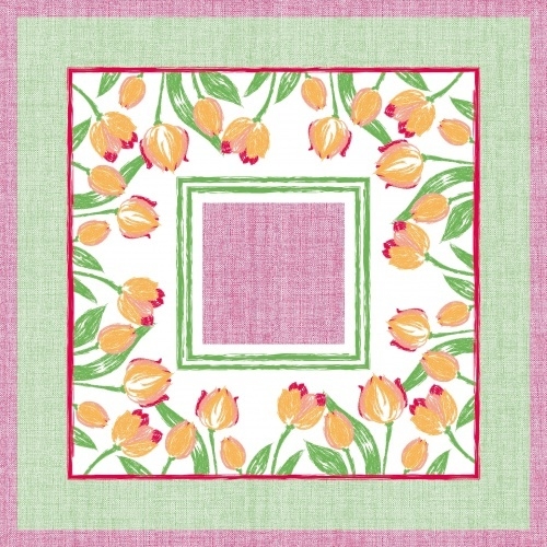 Mank Tischdecke Airlaid Jacqueline in Grün-Rosa, 80 x 80 cm, 20 Stück - Mitteldecke Frühling Tulpen Image