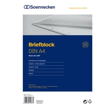 Soennecken Briefblock 2307 DIN A4 gelocht kariert 50Blatt weiß Image