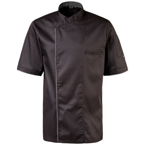 Exner 224 - Kochjacke halbarm, Druckknöpfe, Fb. schwarz mit farbiger Paspel : graphit 65% Polyester 35%Baumwolle 220 g/m² S Image