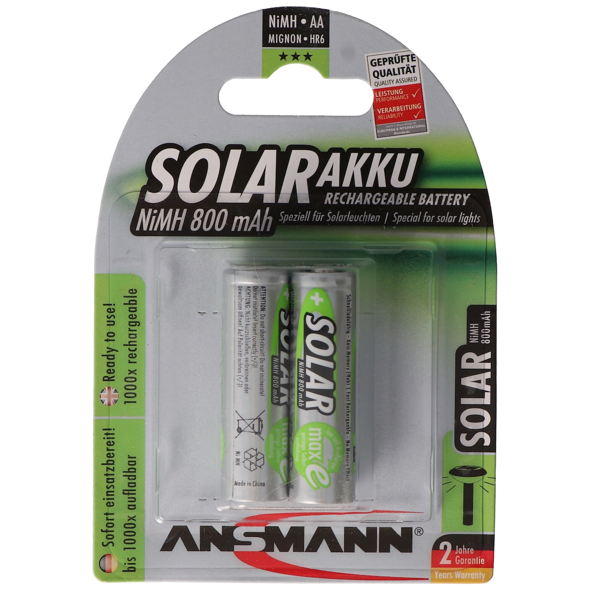 Ansmann Solar Mignon / AA Green 2er Pack perfekt für Solarleuchten Image