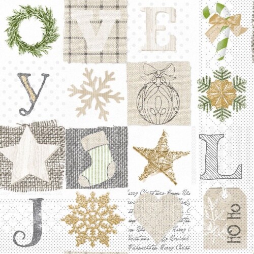 Mank Serviette Tissue Candy, 33 x 33 cm, 100 Stück - Weihnachten Patchwork Image