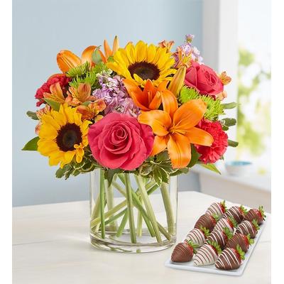 1-800-Flowers Flower Delivery Floral Embrace W/ Strawberries Large | Happiness Delivered To Their Door