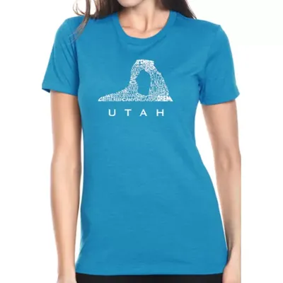 La Pop Art Women's Premium Blend Word Art T-Shirt - Utah, Turquoise, Small