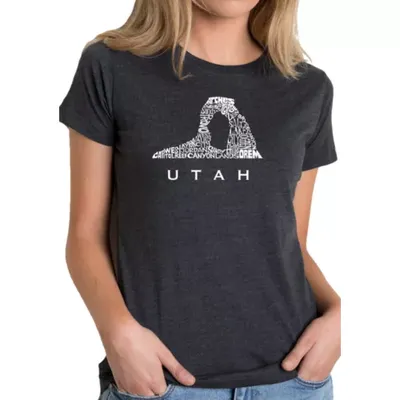 La Pop Art Women's Premium Blend Word Art T-Shirt - Utah, Black, X-Large