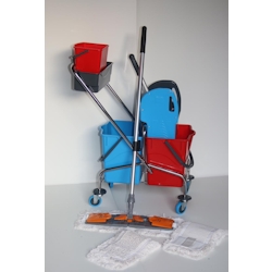 CleanSV® Wischset üc chrom Laschenmop 50 cm Profi Lamohalter, Ablage + 5 L- Eimer, Reinigungswagen 2 x 18 Liter Eimer, Presse, Deichsel, 1 Laschenmop Image