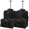 5 Cities Set of 2 Hand Luggage Set Including Ryanair Cabin Approved 21"/55cm Trolley Bag & 40x20x25 Ryanair Maximum Holdall Under Seat Flight Bag (Black x 2 + Black x 2)